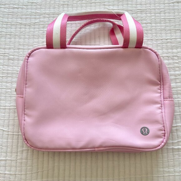 Lululemon Pink Lunch Bag Cooler Tote Insulated Carryall Stripe Handles - Picture 1 of 6